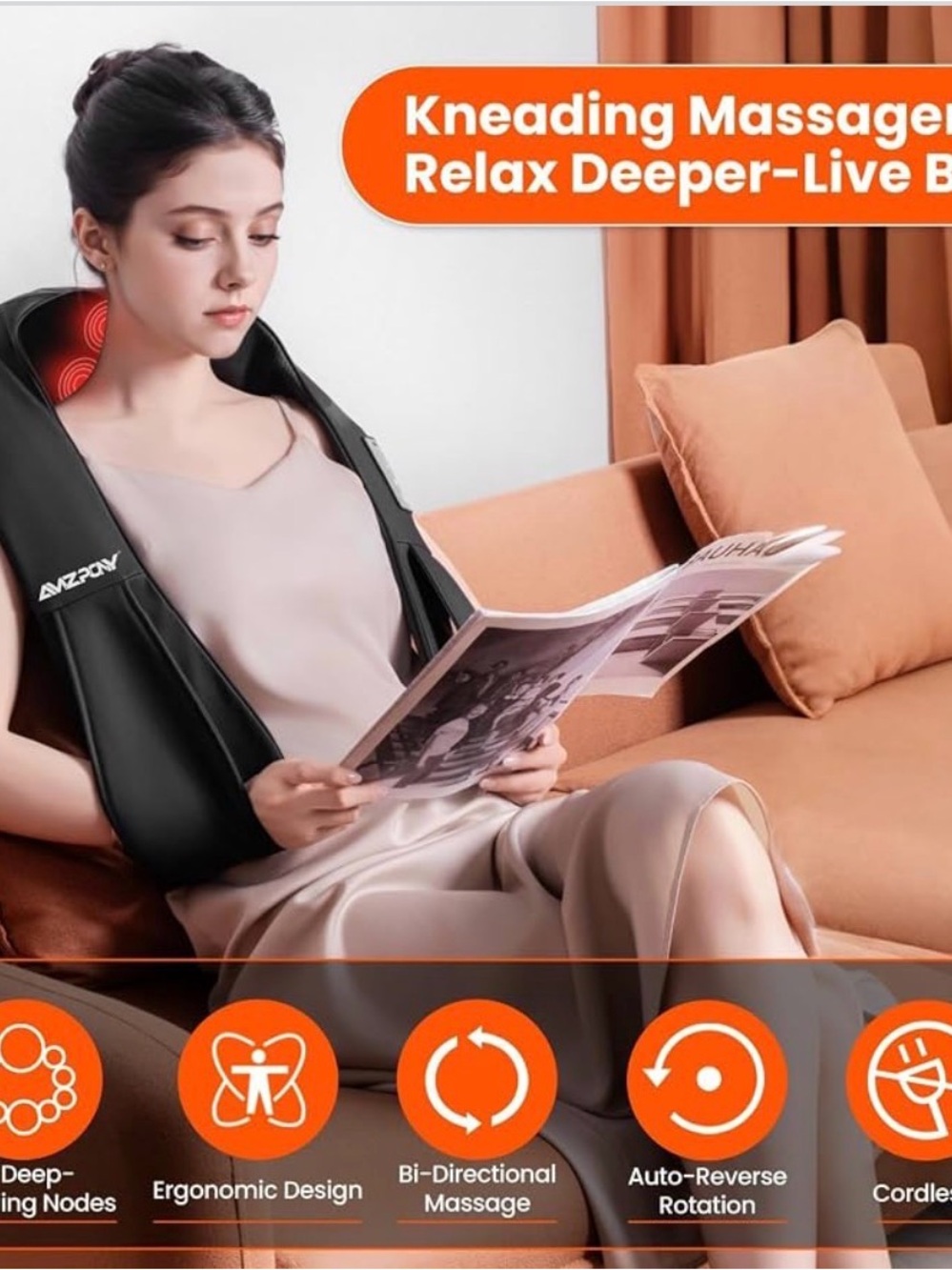 Pony Black Shiatsu Neck & Shoulder Massager with Red Heat Nodes